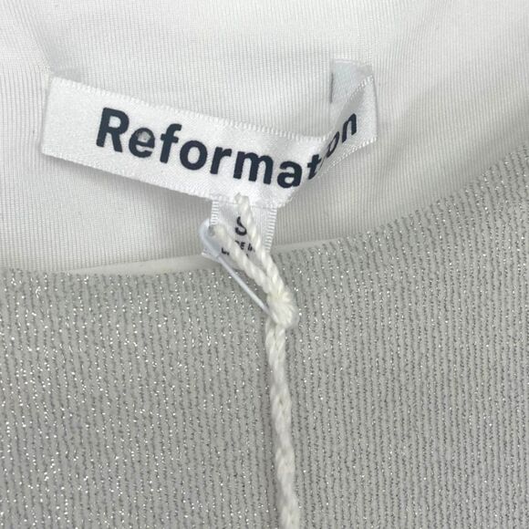 NWT Reformation Maevry Knit Midi Dress in Silver Sparkle Shift Lined Small - Picture 6 of 8